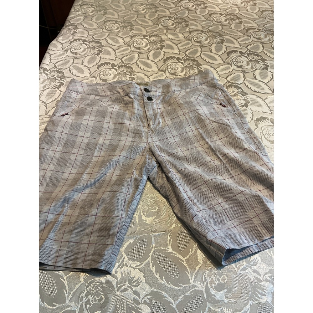 Royal Robbins Plaid Shorts‎ Womens 8 Grey Burgundy Excellent Hiking Outdoor